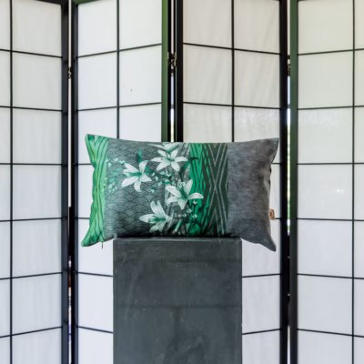 Groen kussen duurzaam design print op duurzaam textiel